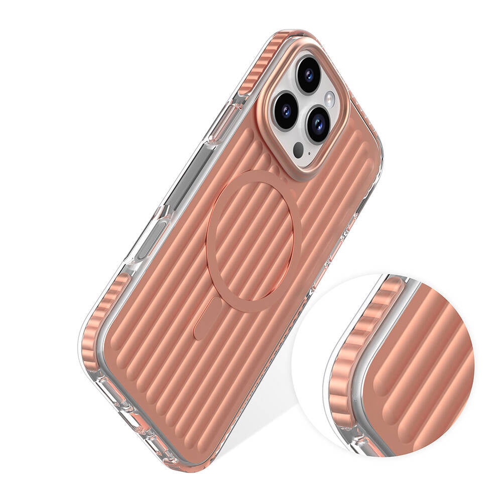 iPhone 16 Pro Max Kılıf Magsafe Şarj Özellikli Oyuklu Tasarım Mutural Bumpy Clear Kılıf Gri