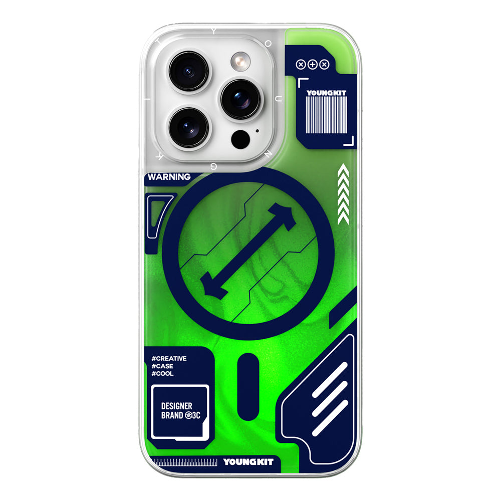 iPhone 16 Pro Max Kılıf Magsafe Şarj Özellikli Parlak Kumlu Sıvılı Tasarımlı Galaxy Fantasy Serisi Kılıf Yeşil