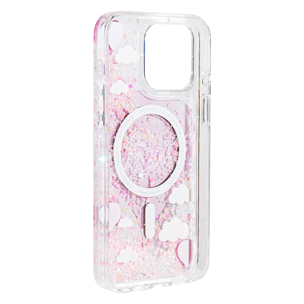 iPhone 16 Pro Max Kılıf Magsafe Şarj Özellikli Parlak Kumlu Sıvılı Youngkit Pink Dream Quicksand Serisi Kılıf Turkuaz