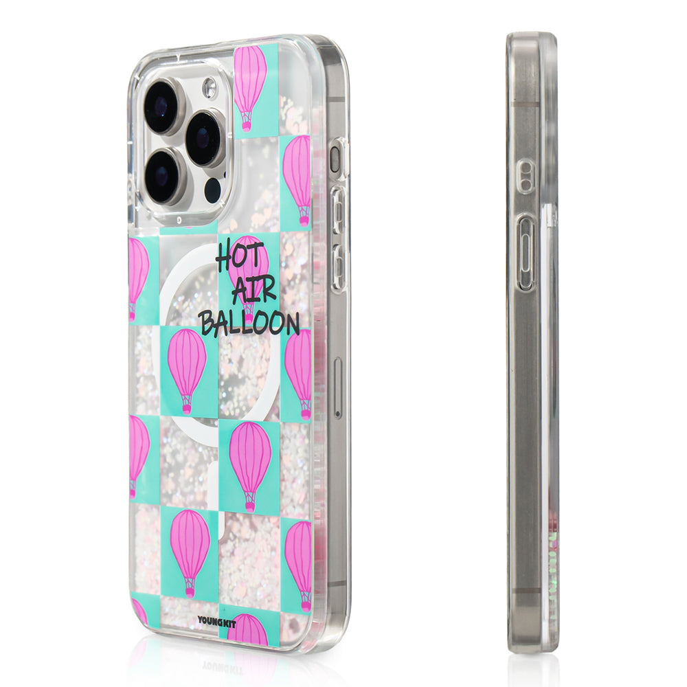 iPhone 16 Pro Max Kılıf Magsafe Şarj Özellikli Parlak Kumlu Sıvılı Youngkit Pink Dream Quicksand Serisi Kılıf Turkuaz