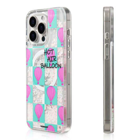 iPhone 16 Pro Max Kılıf Magsafe Şarj Özellikli Parlak Kumlu Sıvılı Youngkit Pink Dream Quicksand Serisi Kılıf Turkuaz