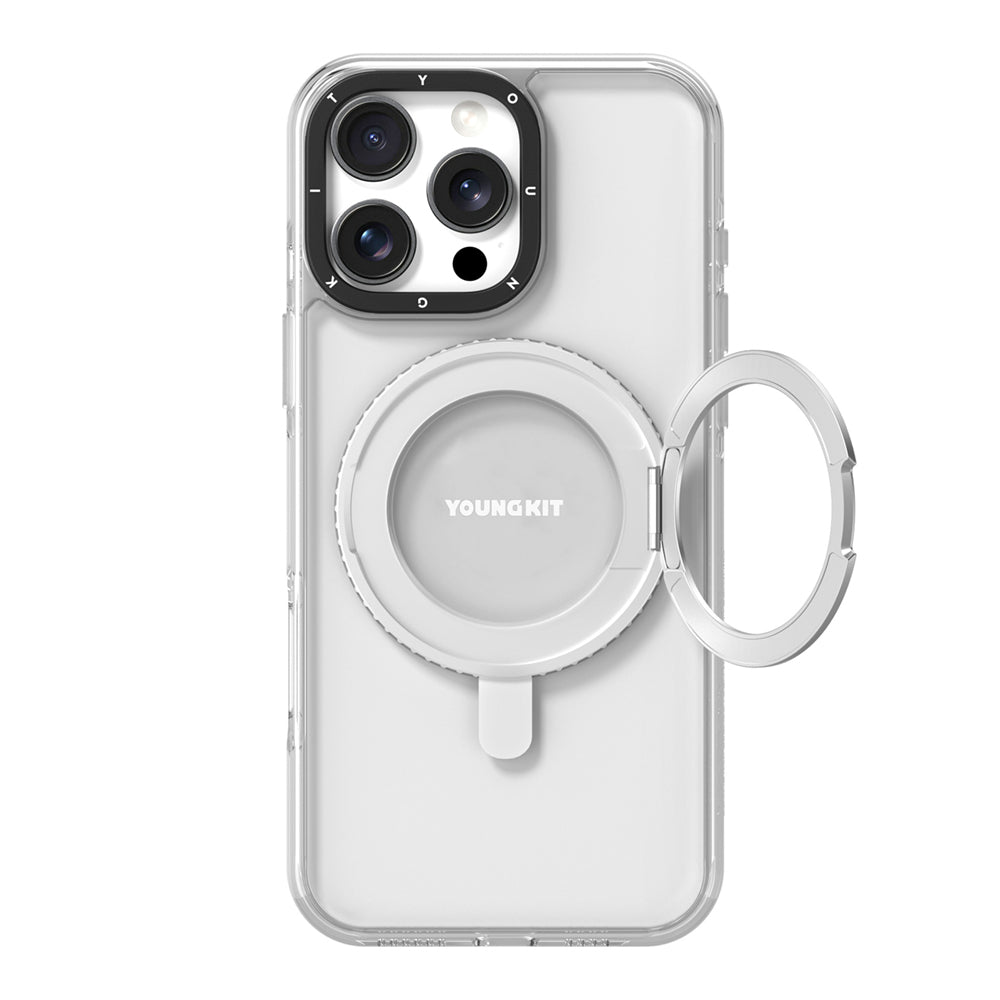 iPhone 16 Pro Max Kılıf Magsafe Şarj Özellikli Parmak Ring Standlı Youngkit Pivot Serisi Kılıf Şeffaf