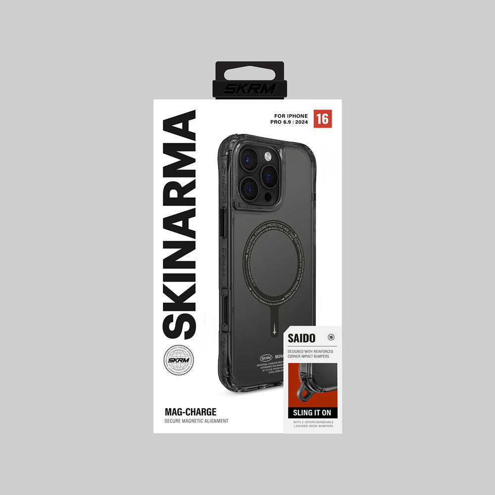 iPhone 16 Pro Max Kılıf Magsafe Şarj Özellikli Şeffaf Airbag Tasarımlı Skinarma Saido Kılıf Siyah