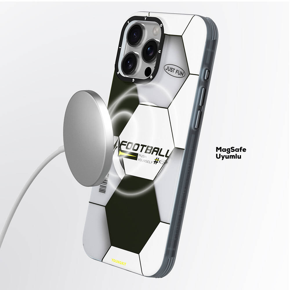 iPhone 16 Pro Max Kılıf Magsafe Şarj Özellikli Spor Tasarımlı Youngkit Dynamic Serisi Kılıf Beyaz-Siyah