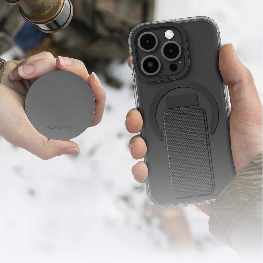 iPhone 16 Pro Max Kılıf Magsafe Şarj Özellikli Standlı Amazingthing Titan Pro Plus Kılıf Gri