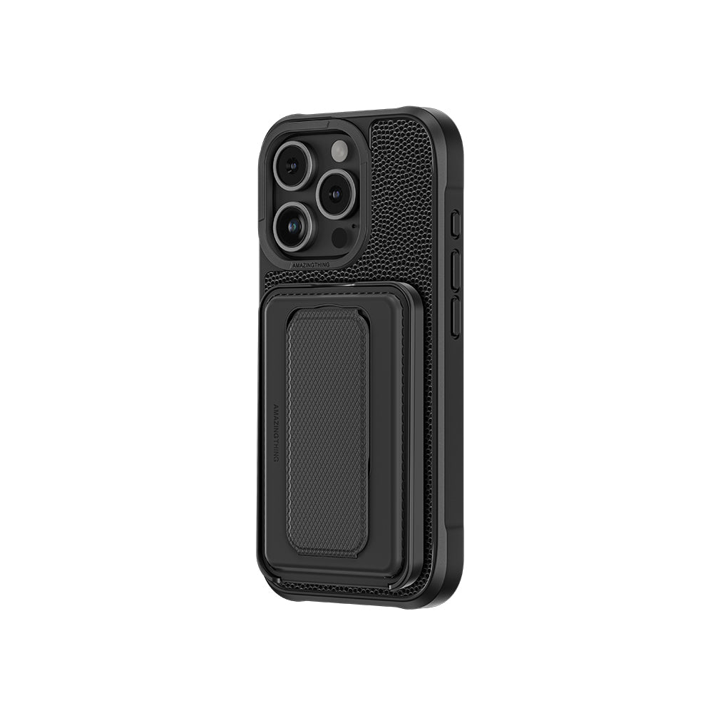 iPhone 16 Pro Max Kılıf Magsafe Şarj Özellikli Standlı Kartlıklı Set Amazingthing Glamour Luxe Serisi Kılıf Siyah