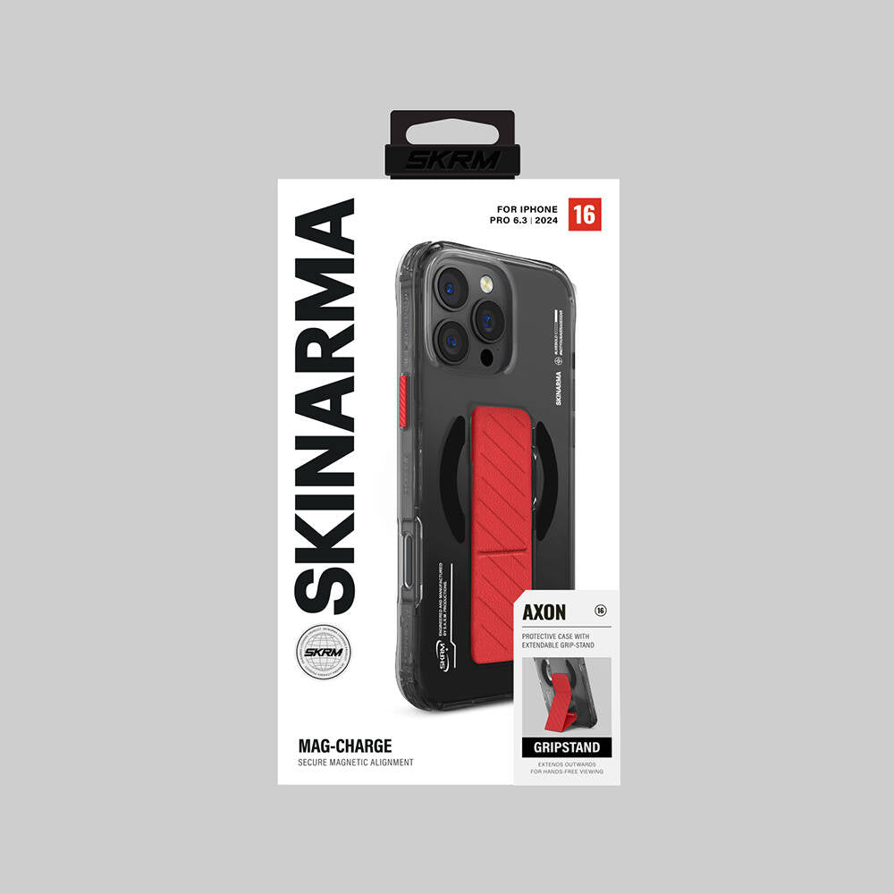 iPhone 16 Pro Max Kılıf Magsafe Şarj Özellikli Teknoloji Desenli Standlı Skinarma Axon Kılıf Siyah