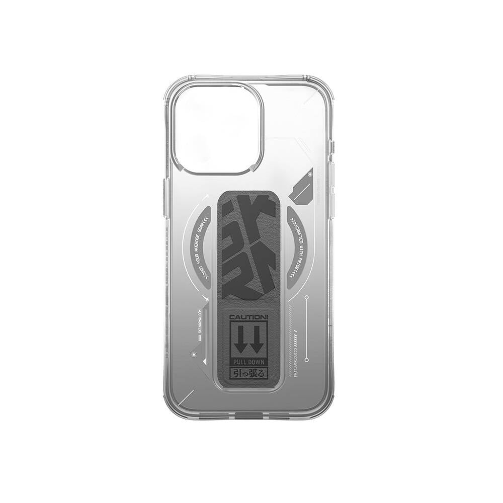 iPhone 16 Pro Max Kılıf Magsafe Şarj Özellikli Teknoloji Desenli Standlı Skinarma Helio Kılıf Siyah