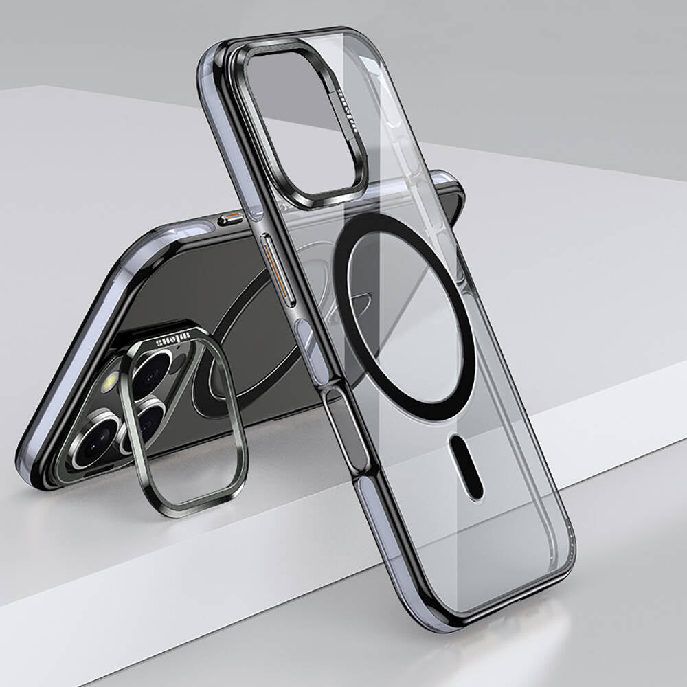 iPhone 16 Pro Max Kılıf Magsafe Şarj Özellikli Wlons Standlı Efsane Kılıf Siyah