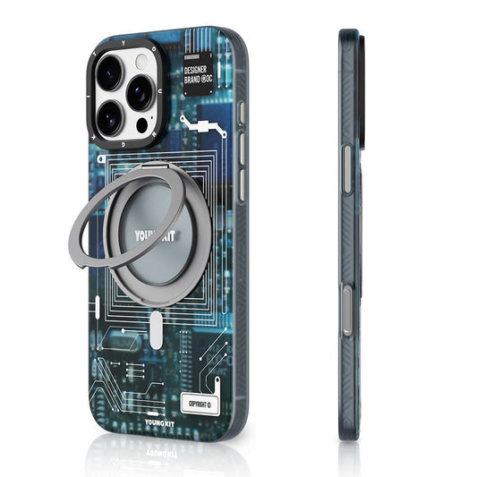 Apple iPhone 16 Pro Max Kılıf M-safe Şarj Özellikli Youngkit 360° Standlı Technology Serisi Kapak