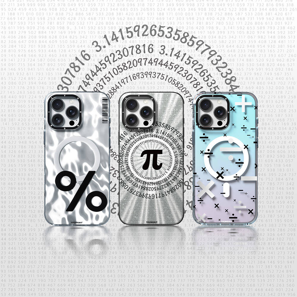 iPhone 16 Pro Max Kılıf Magsafe Şarj Özellikli Youngkit Mathematical Serisi Kılıf Gri