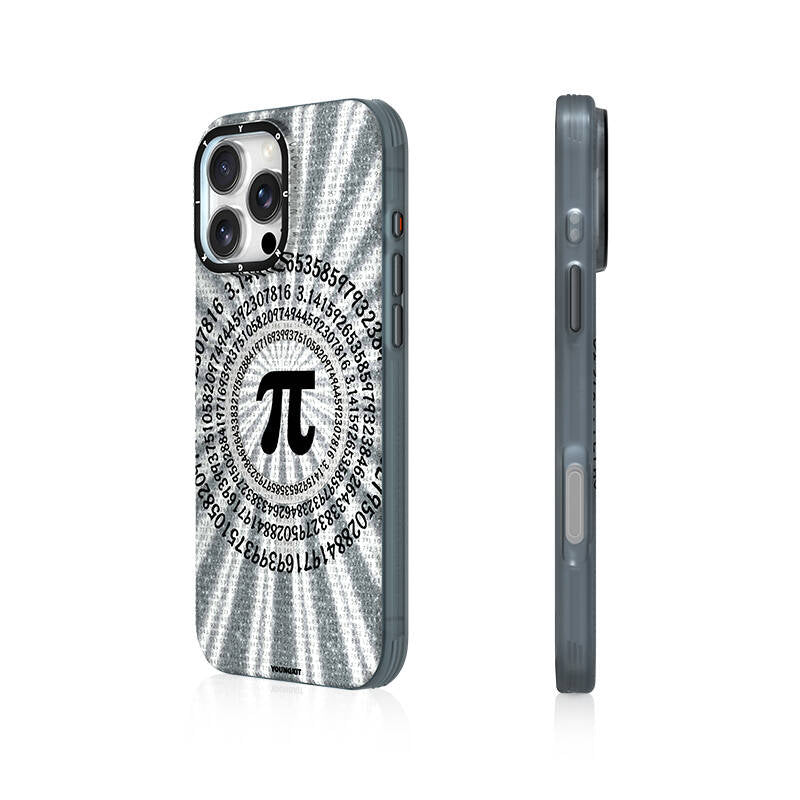 iPhone 16 Pro Max Kılıf Magsafe Şarj Özellikli Youngkit Mathematical Serisi Kılıf Gri