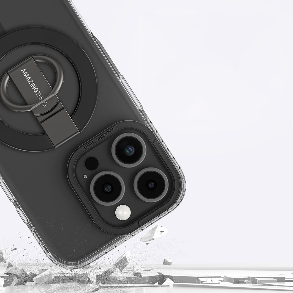 iPhone 16 Pro Max Kılıf Magsafe Şarj Özellikli Yüzük Standlı Amazingthing Titan Pro Serisi Kılıf Siyah
