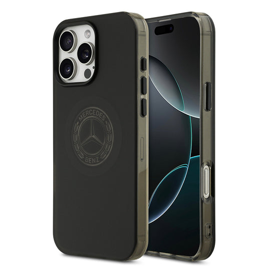 Apple iPhone 16 Pro Max Kılıf Mercedes Benz Orjinal Lisanslı M-safe Şarj Özellikli Buzlu PC Nostaljik Yıldız Dizayn Kapak Siyah