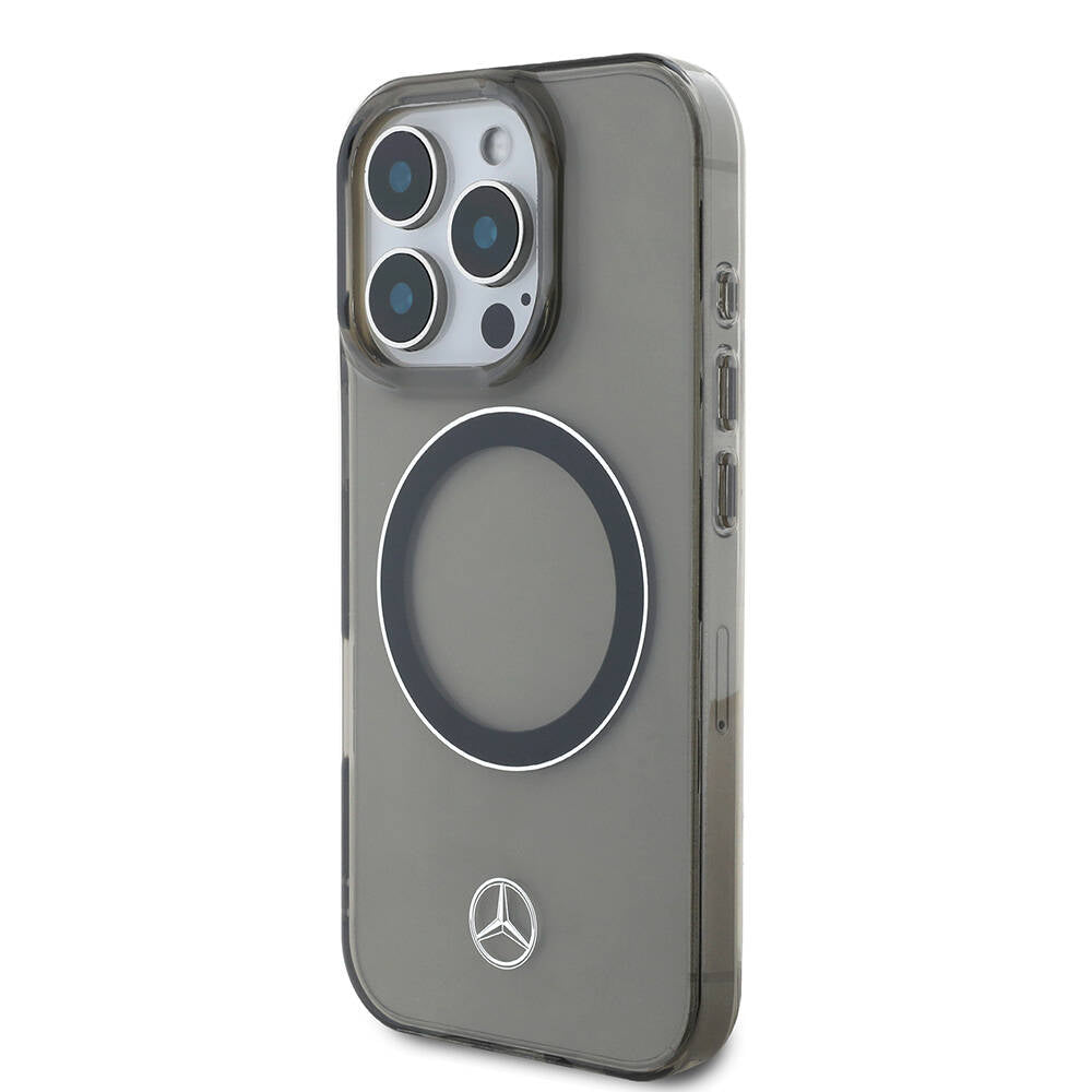iPhone 16 Pro Max Kılıf Mercedes Benz Orjinal Lisanslı Magsafe Şarj Özellikli Saydam Yüzey Silver Ring Kılıf Siyah