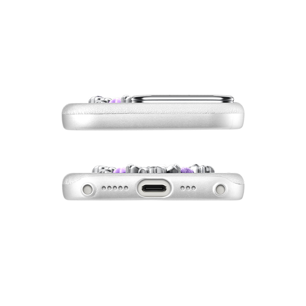 Apple iPhone 16 Pro Max Kılıf Taşlı Kalp Tasarımlı Pynana Mirror Serisi Kapak Beyaz