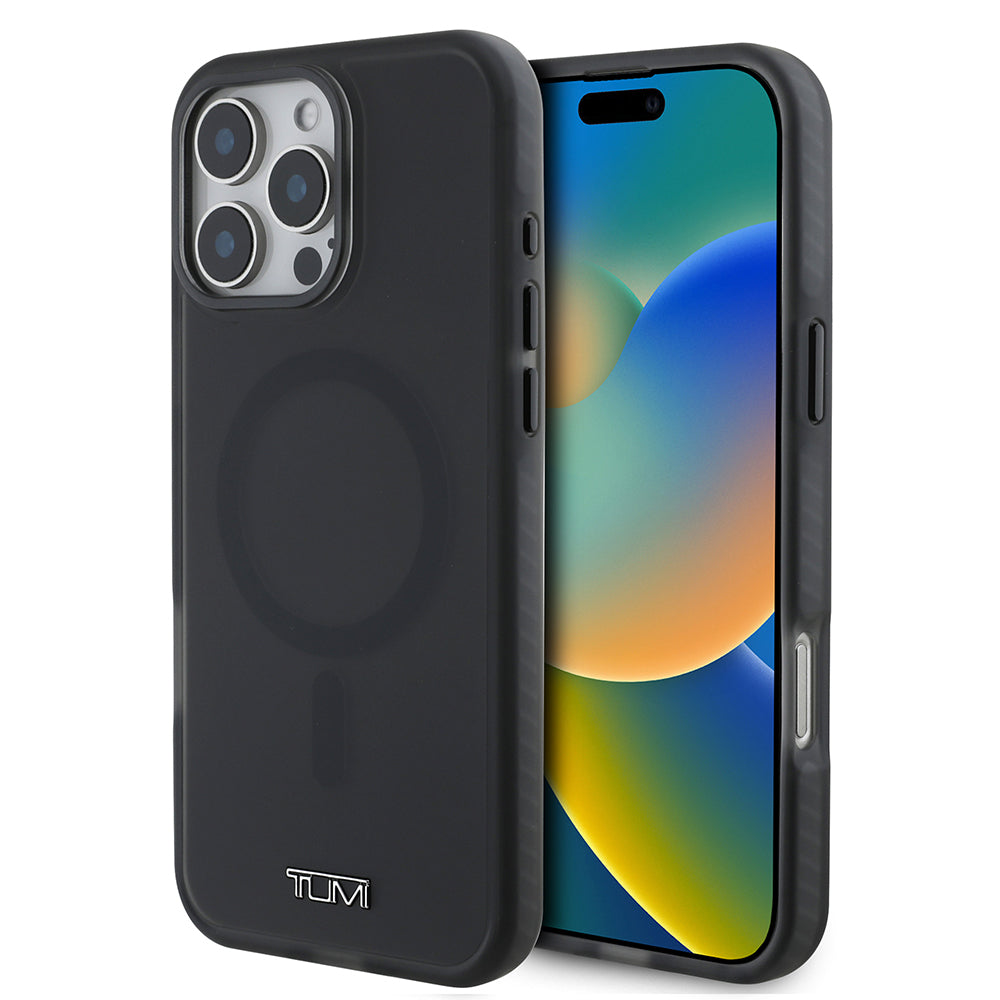 iPhone 16 Pro Max Kılıf TUMI Orjinal Lisanslı Magsafe Şarj Özellikli Airbagli Buzlu Transparan Kılıf Siyah