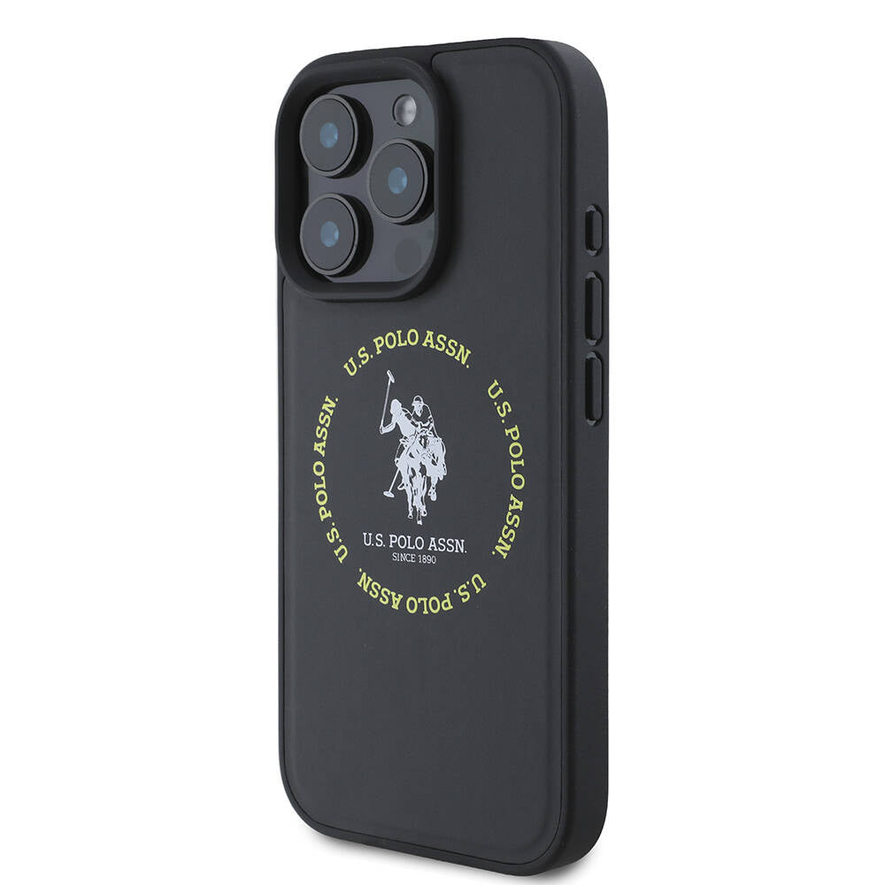 iPhone 16 Pro Max Kılıf U.S. Polo Assn. Orjinal Lisanslı Magsafe Şarj Özellikli Circle ve Double Horse Logolu Deri Kılıf Siyah