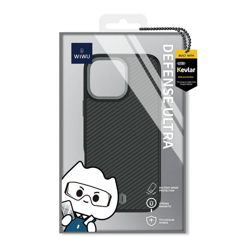 iPhone 16 Pro Max Kılıf Wiwu DCC-205 Magsafe Şarj Özellikli Aramid Fiber Tasarım Kevlar Kılıf Siyah