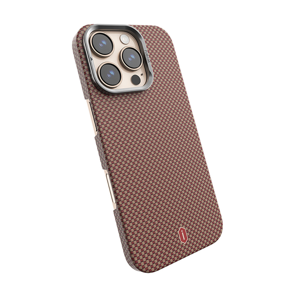 Apple iPhone 16 Pro Max Kılıf Wiwu DCC-208 M-safe Şarj Özellikli Kamera Standlı Aramid Fiber Tasarım Kevlar Kapak Siyah