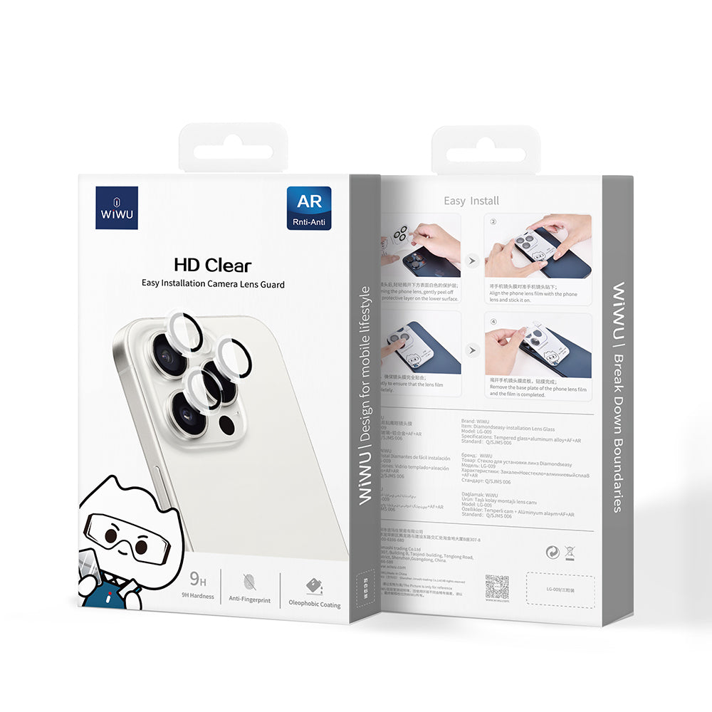 iPhone 16 Pro Wiwu LG-007 Lens Guard Oleofobik Anti Reflective Kamera Lens Koruyucu + Kolay Uygulama Aparatlı Şeffaf