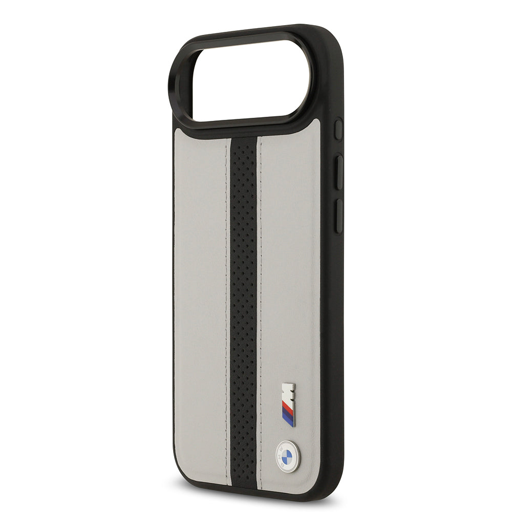 Apple iPhone 17 Air Kılıf BMW Orjinal Lisanslı M-safe Şarj Özellikli Deri Arka Yüzey Metal Logolu Delikli Şerit Tasarımlı Kapak  Mavi