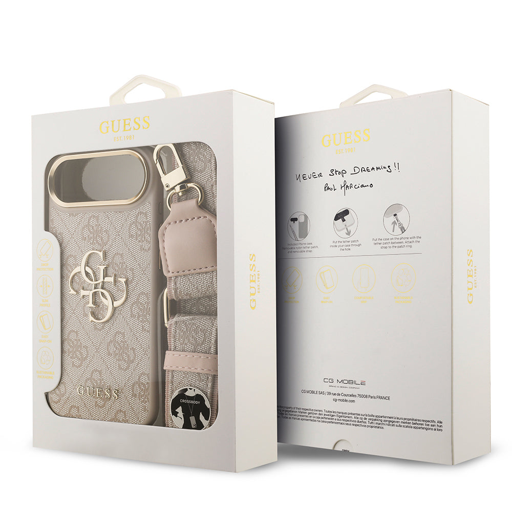 Apple iPhone 17 Air Kılıf Guess Orjinal Lisanslı 4G Büyük Metal Logolu Kalın Askılı Kapak Kahverengi