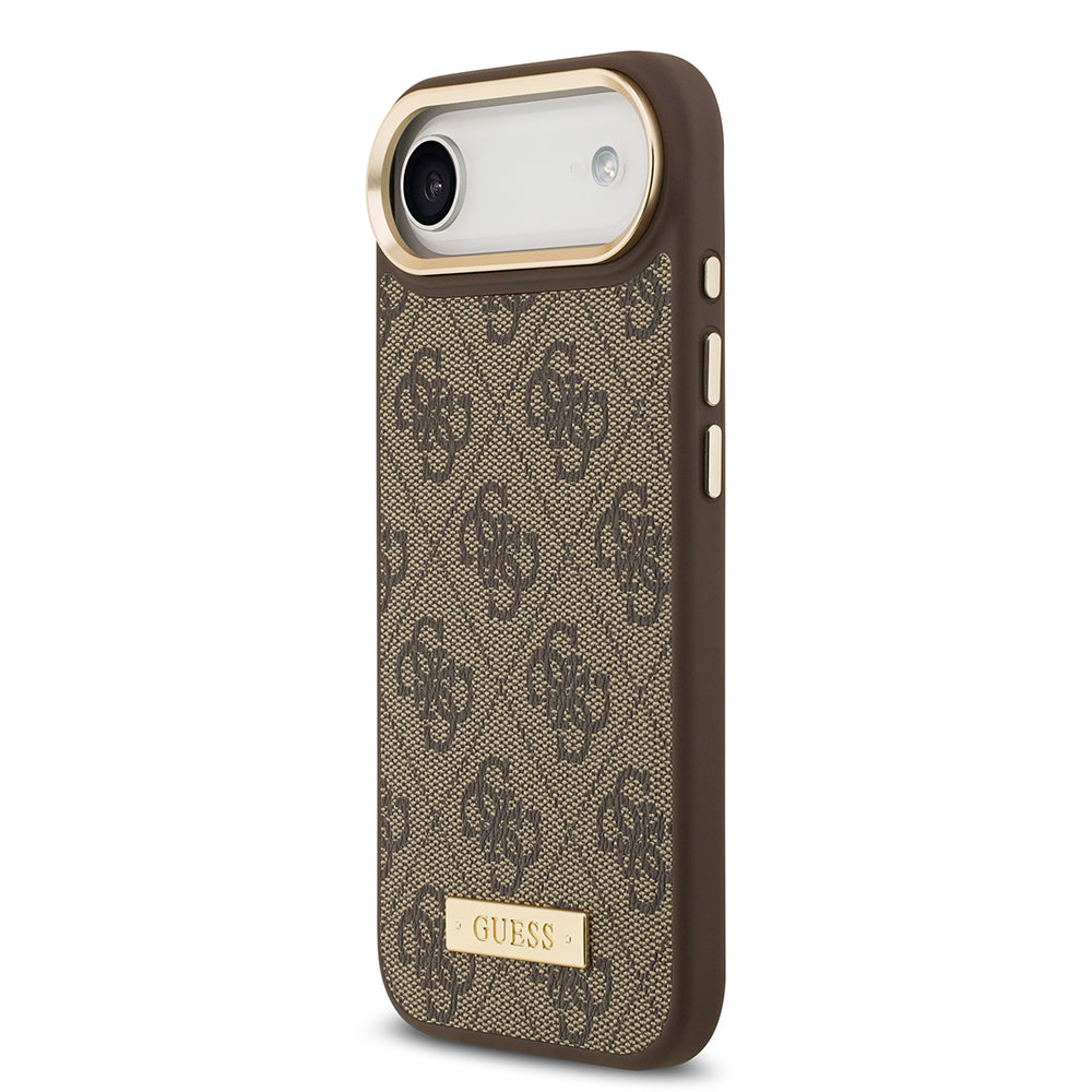 Apple iPhone 17 Air Kılıf Guess Orjinal Lisanslı M-safe Şarj Özellikli 4G Desenli PU Metal Plaka Klasik Logolu Kapak Siyah