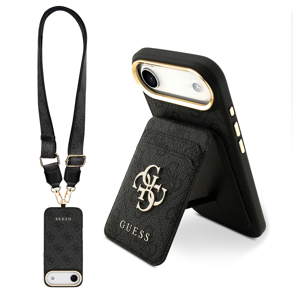 Apple iPhone 17 Air Kılıf Guess Orjinal Lisanslı M-safe Şarj Özellikli Askılı ve 4G Logo Kartlıklı Kapak