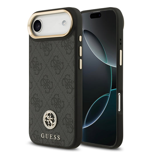 Apple iPhone 17 Air Kılıf Guess Orjinal Lisanslı M-safe Şarj Özellikli Gold Metal Kamera Çerçeveli Taşlı 4G Logolu Kapak