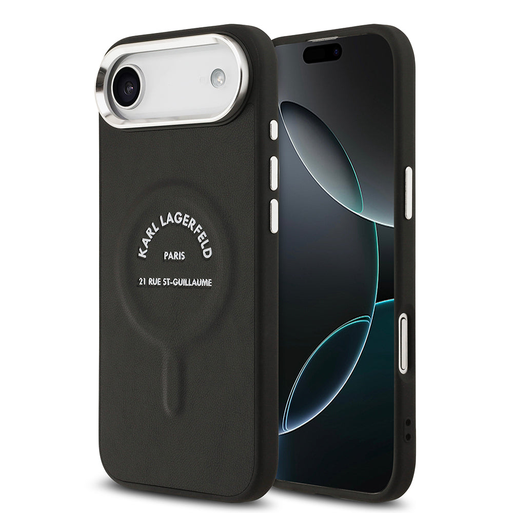 Apple iPhone 17 Air Kılıf Karl Lagerfeld Orjinal Lisanslı M-safe Şarj Özellikli Metal Kamera ve Buton Tasarımlı Paris RSG PU Deri Kapak