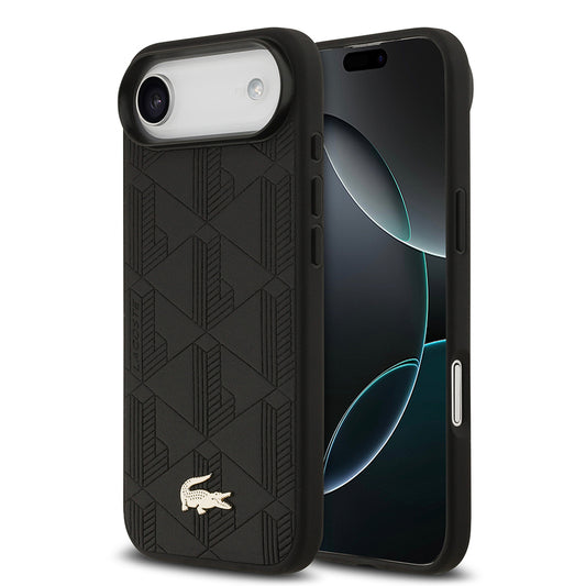 Apple iPhone 17 Air Kılıf Lacoste Orjinal Lisanslı M-safe Şarj Özellikli PU Deri Tasarımlı Karışık Monogram Desenli Kapak