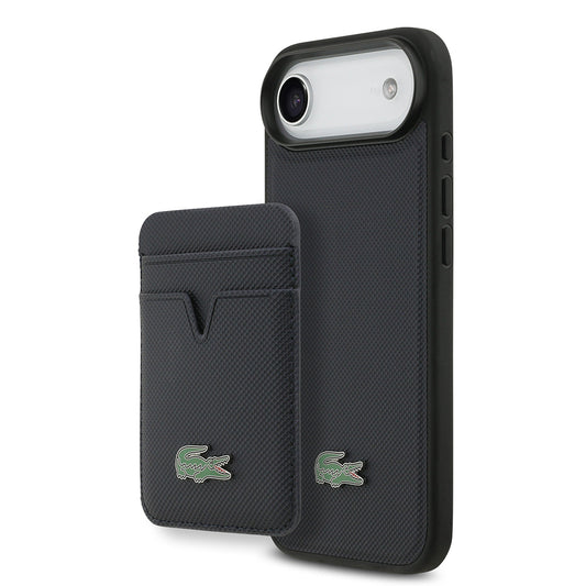 Apple iPhone 17 Air Kılıf Lacoste Orjinal Lisanslı M-safe Şarj Özellikli PU Pike Desenli Metal Logolu Kartlıklı Kapak Yeşil