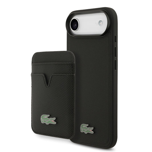 Apple iPhone 17 Air Kılıf Lacoste Orjinal Lisanslı M-safe Şarj Özellikli PU Pike Desenli Metal Logolu Kartlıklı Kapak