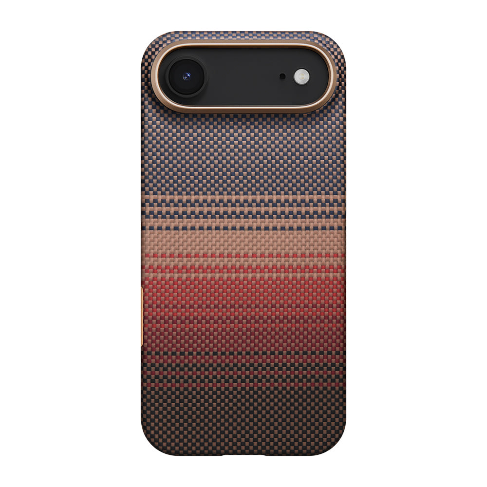 Apple iPhone 17 Air Kılıf M-safe Şarj Özellikli Aramid Fiber Pitaka Tactile Woven Sunset-Moonrise Serisi Sunset Kapak Kahverengi