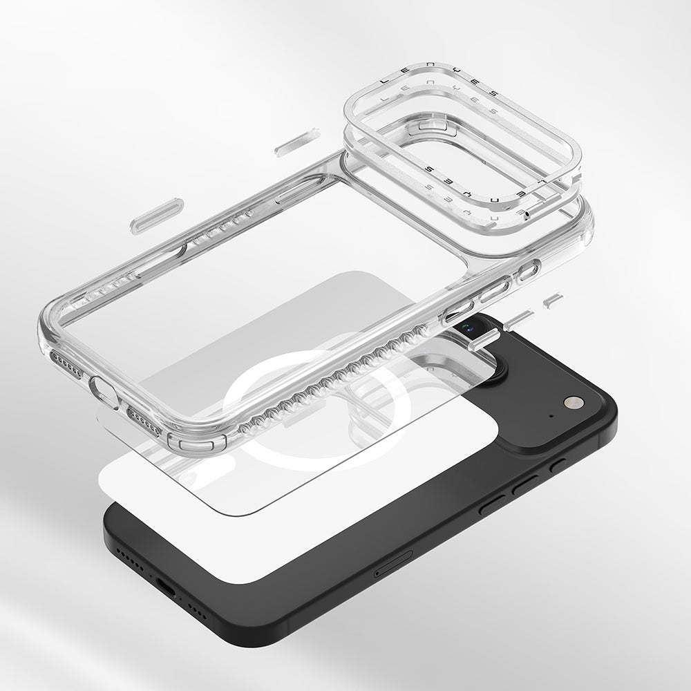 Apple iPhone 17 Air Kılıf M-safe Şarj Özellikli Metal Kamera Çerçeveli Airbag Tasarımlı Lenyes CK221 Sert PC Kapak Şeffaf