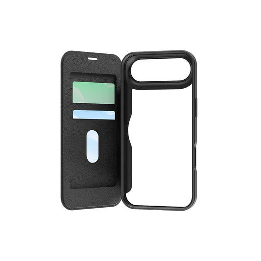 Apple iPhone 17 Air Kılıf M-Safe Şarj Özellikli Raptic Air Folio Şeffaf Kartlıklı Kapaklı Kılıf Siyah