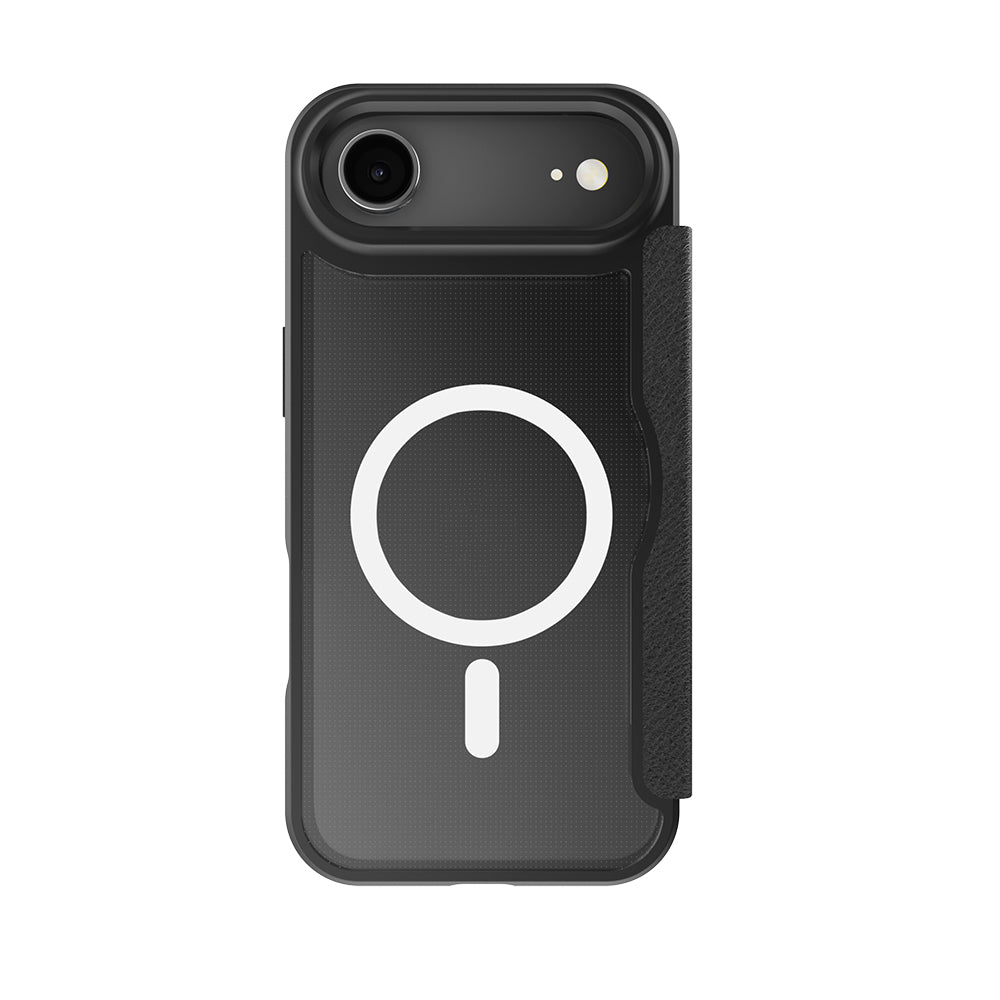 Apple iPhone 17 Air Kılıf M-Safe Şarj Özellikli Raptic Air Folio Şeffaf Kartlıklı Kapaklı Kılıf Siyah