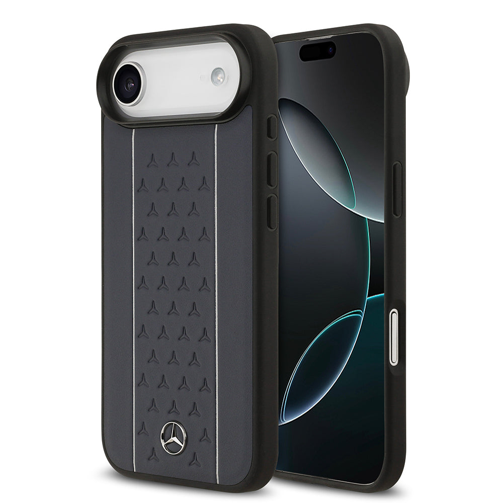 Apple iPhone 17 Air Kılıf Mercedes Benz Orjinal Lisanslı M-safe Şarj Özellikli Şeritli Yıldız Desenli Metal Logolu Deri Kapak