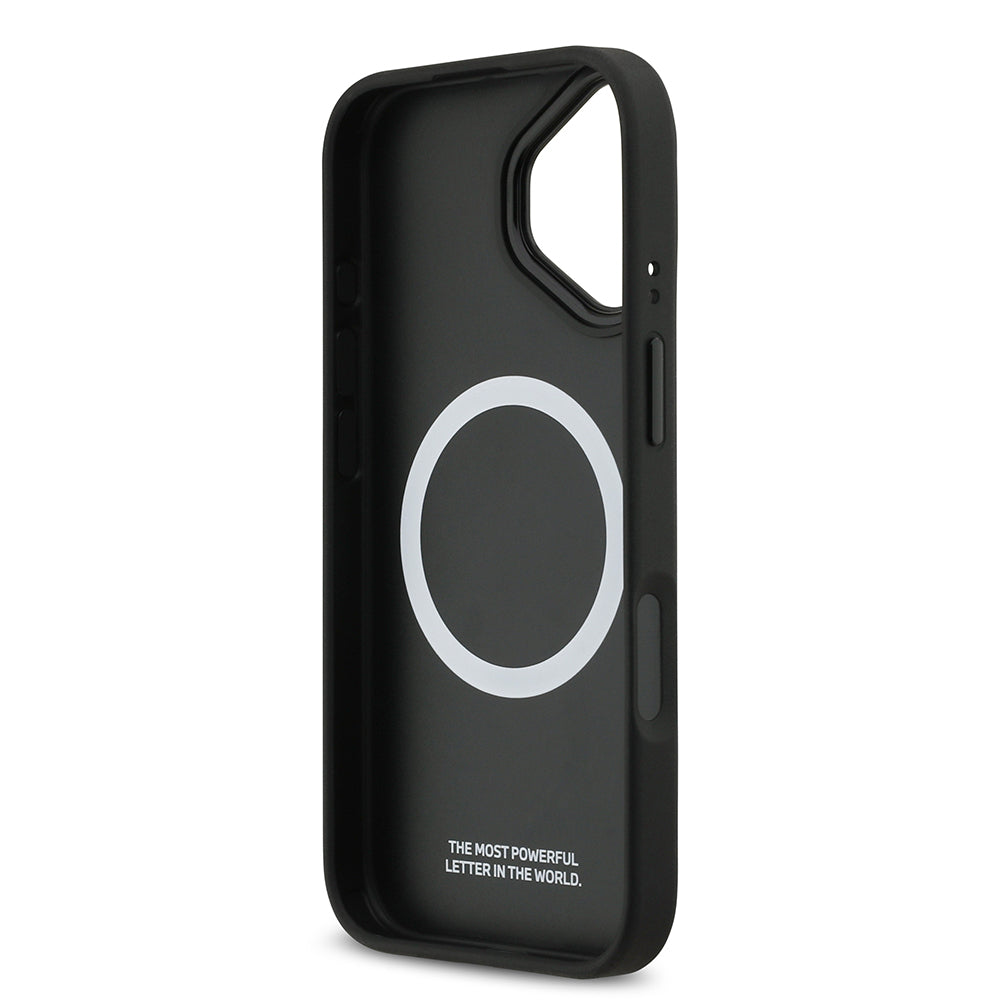 Apple iPhone 17 Kılıf BMW Orjinal Lisanslı M-safe Şarj Özellikli Deri Arka Yüzey Metal Logolu Delikli Şerit Tasarımlı Kapak Mavi