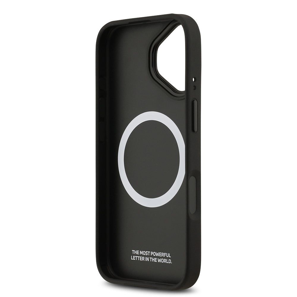 Apple iPhone 17 Kılıf BMW Orjinal Lisanslı M-safe Şarj Özellikli M Logolu Üç Şeritli Delikli Deri Kapak Siyah