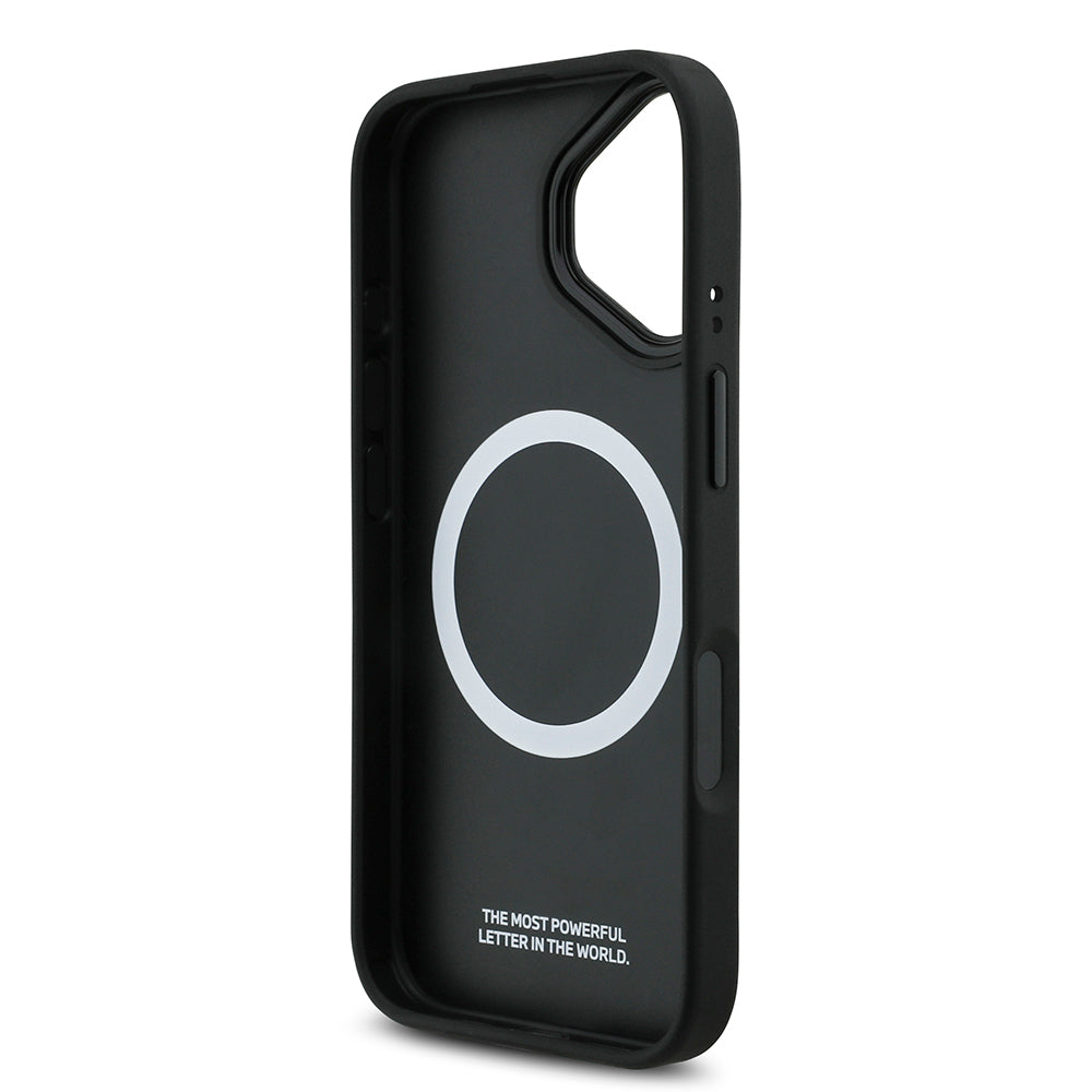 Apple iPhone 17 Kılıf BMW Orjinal Lisanslı M-safe Şarj Özellikli M Logolu Üç Şeritli Delikli Deri Kapak Gri