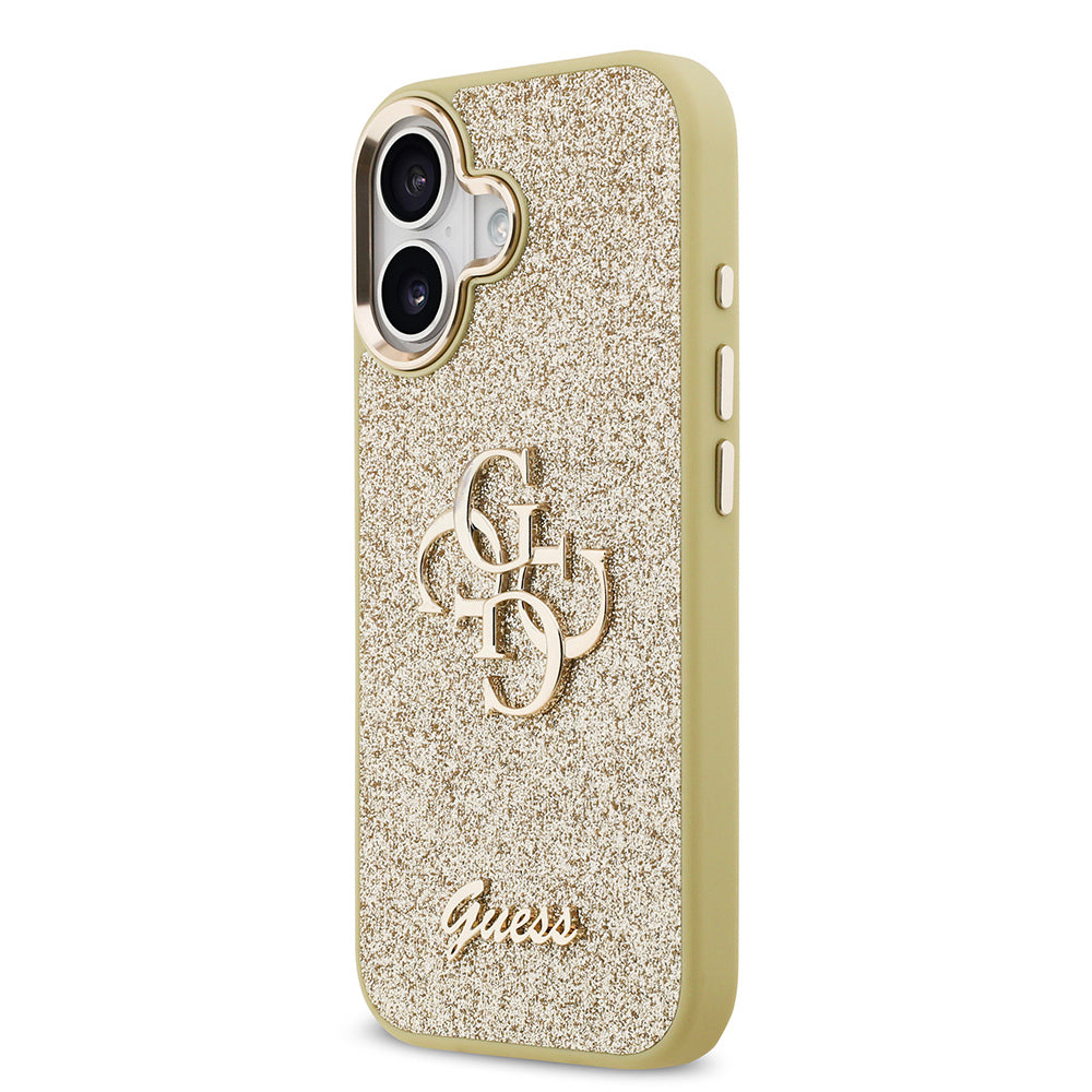 Apple iPhone 17 Kılıf Guess Orjinal Lisanslı 4G Büyük Metal Kamera Çerçeveli ve Logolu Glitter Kapak Gri