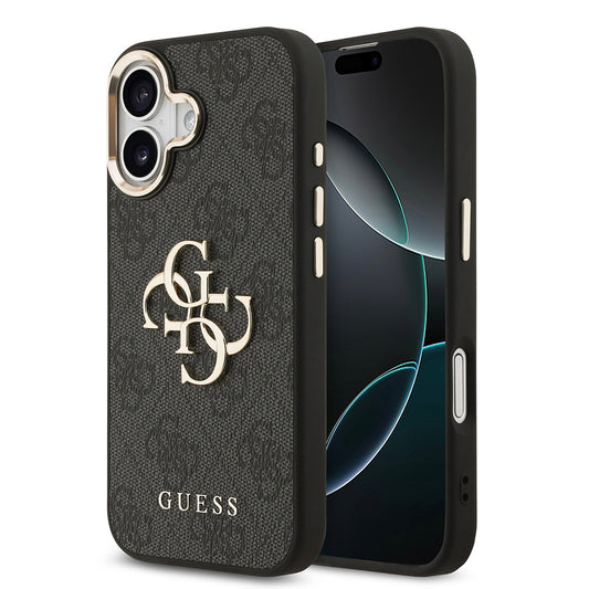 Apple iPhone 17 Kılıf Guess Orjinal Lisanslı Gold Metal Kamera Çerçeveli 4G Desenli Metal Büyük 4G ve Yazı Logolu Kapak