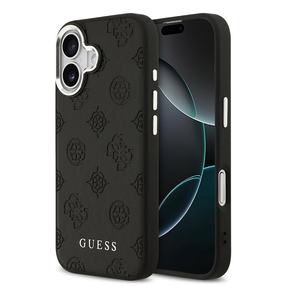 Apple iPhone 17 Kılıf Guess Orjinal Lisanslı M-safe Şarj Özellikli Sıcak Baskılı Klasik Yazı Logolu PU Deri Peony Kapak