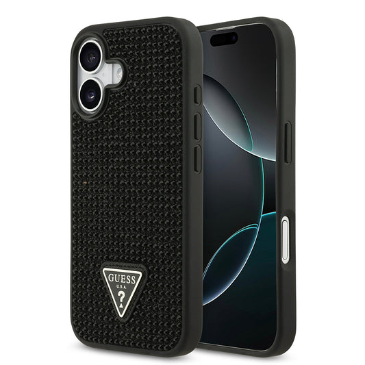 Apple iPhone 17 Kılıf Guess Orjinal Lisanslı Taşlı Arka Yüzey Üçgen Logolu Kapak Gümüş