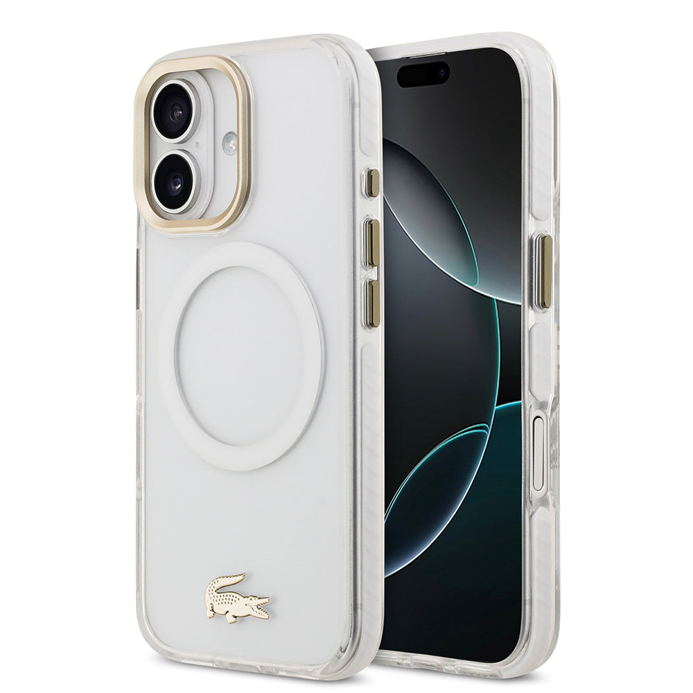 Apple iPhone 17 Kılıf Lacoste Orjinal Lisanslı M-safe Şarj Özellikli Gold Timsah Logolu Buzlu Kapak
