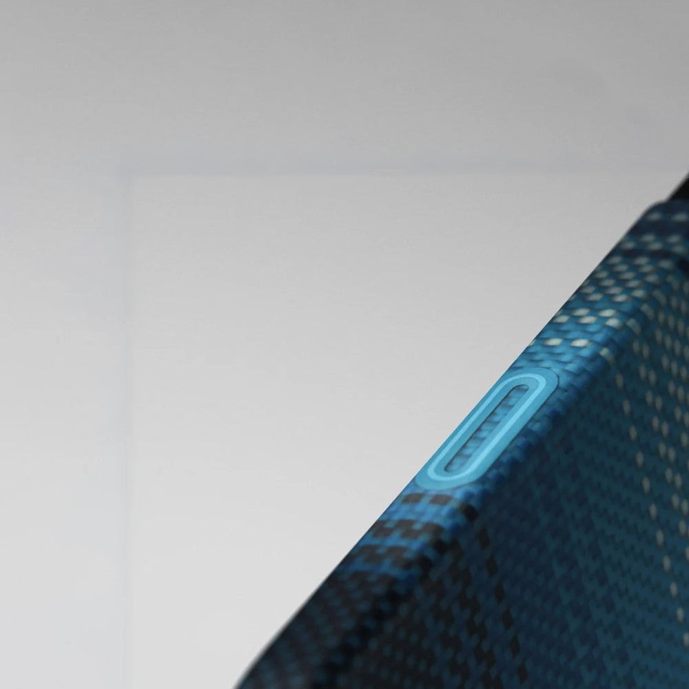 Apple iPhone 17 Kılıf M-safe Şarj Özellikli Aramid Fiber Pitaka Tactile Woven Sunset-Moonrise Serisi Kapak Mavi