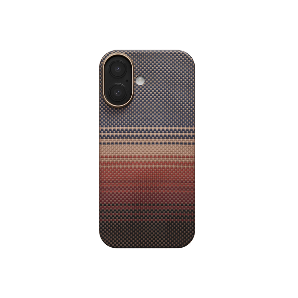 Apple iPhone 17 Kılıf M-safe Şarj Özellikli Aramid Fiber Pitaka Tactile Woven Sunset-Moonrise Serisi Kapak Mavi