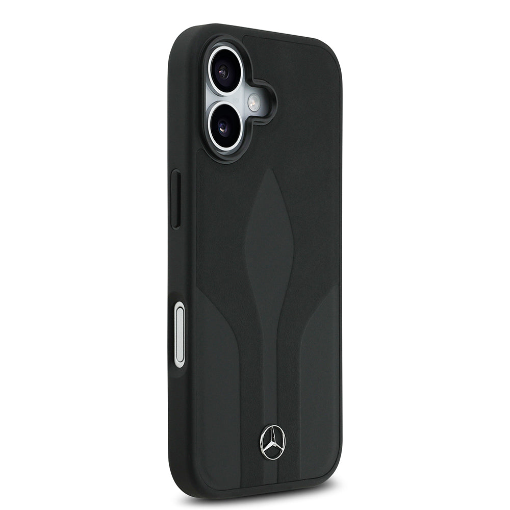 Apple iPhone 17 Kılıf Mercedes Benz Orjinal Lisanslı M-safe Şarj Özellikli Dokulu Desenli Deri Kapak Siyah